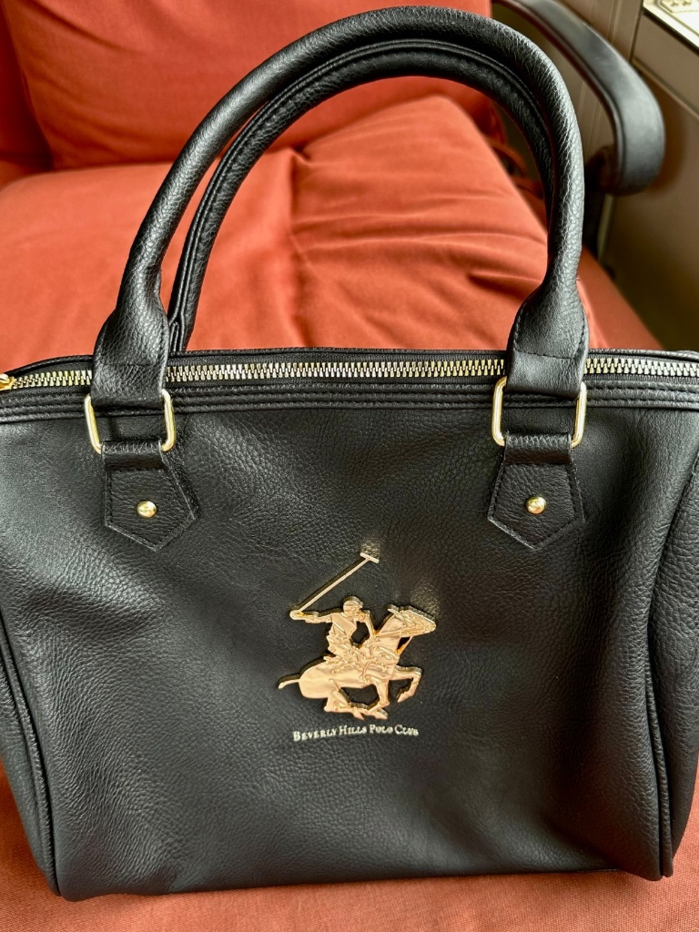 Beverly Hills Polo Club Black Adjustable Crossbody Bag Gold Logo Details NWT